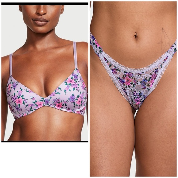 CLEARANCE $50 Victoria’s Secret Sexy Satin T-shirt bra & Lace Brazilian panty - Picture 1 of 6